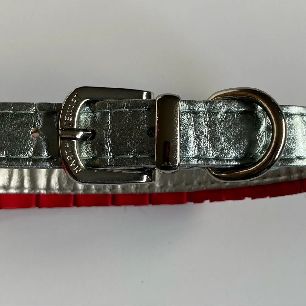 Martha Stewart Dog Collar with Bow For A 14-17” Neck Small Medium Red Silver
